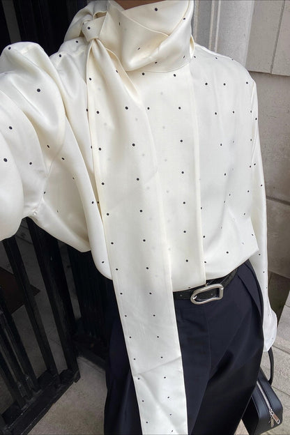 Ribbon Polka Dot Loose Commuter Blouse