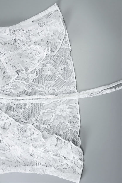 Sexy Long Sleeve Tie Front Lace Blouse