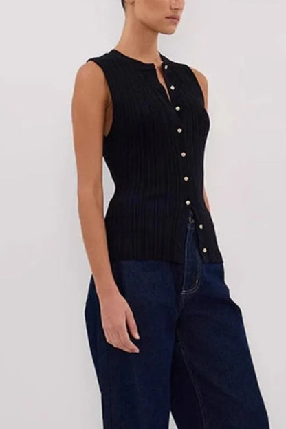 Solid Ribbed Sleeveless Cardigan