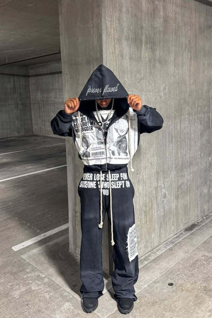 Color Block Rhinestone Street Hoodie