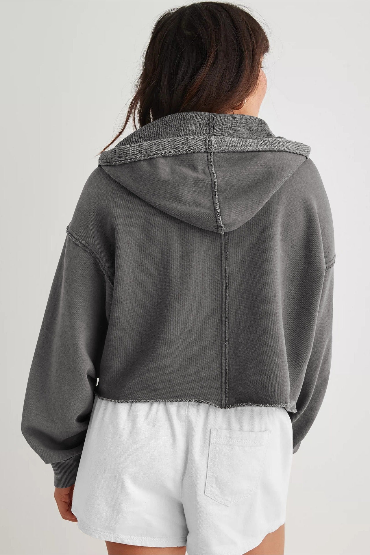 Chic Relaxed Solid V-Neck Hoodie
