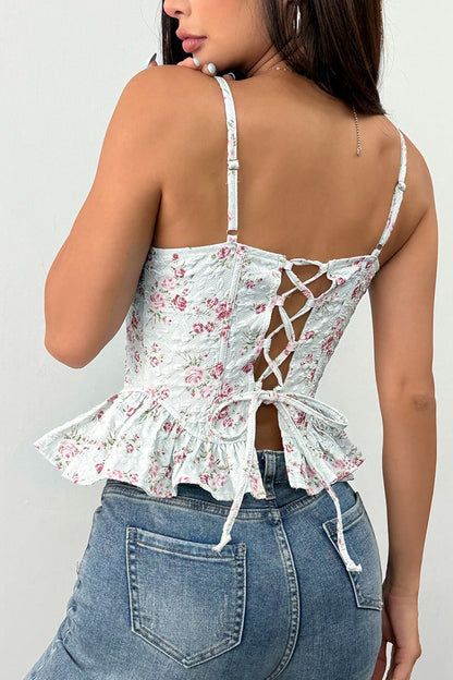 Floral Irregular Ruffle Tie Cami Top