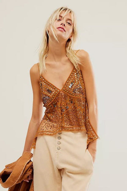 Sexy Sheer Trendy Rhinestone Cami Top