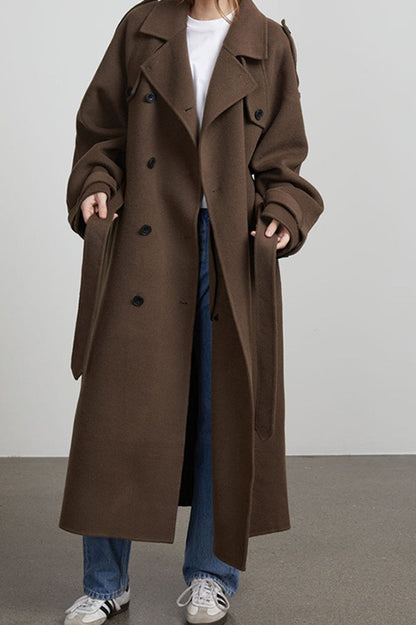 Solid Color Longline Elegant Long Sleeve  Overcoat