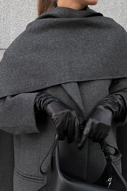 Scarf Collar Longline Woolen Elegant Solid Overcoat