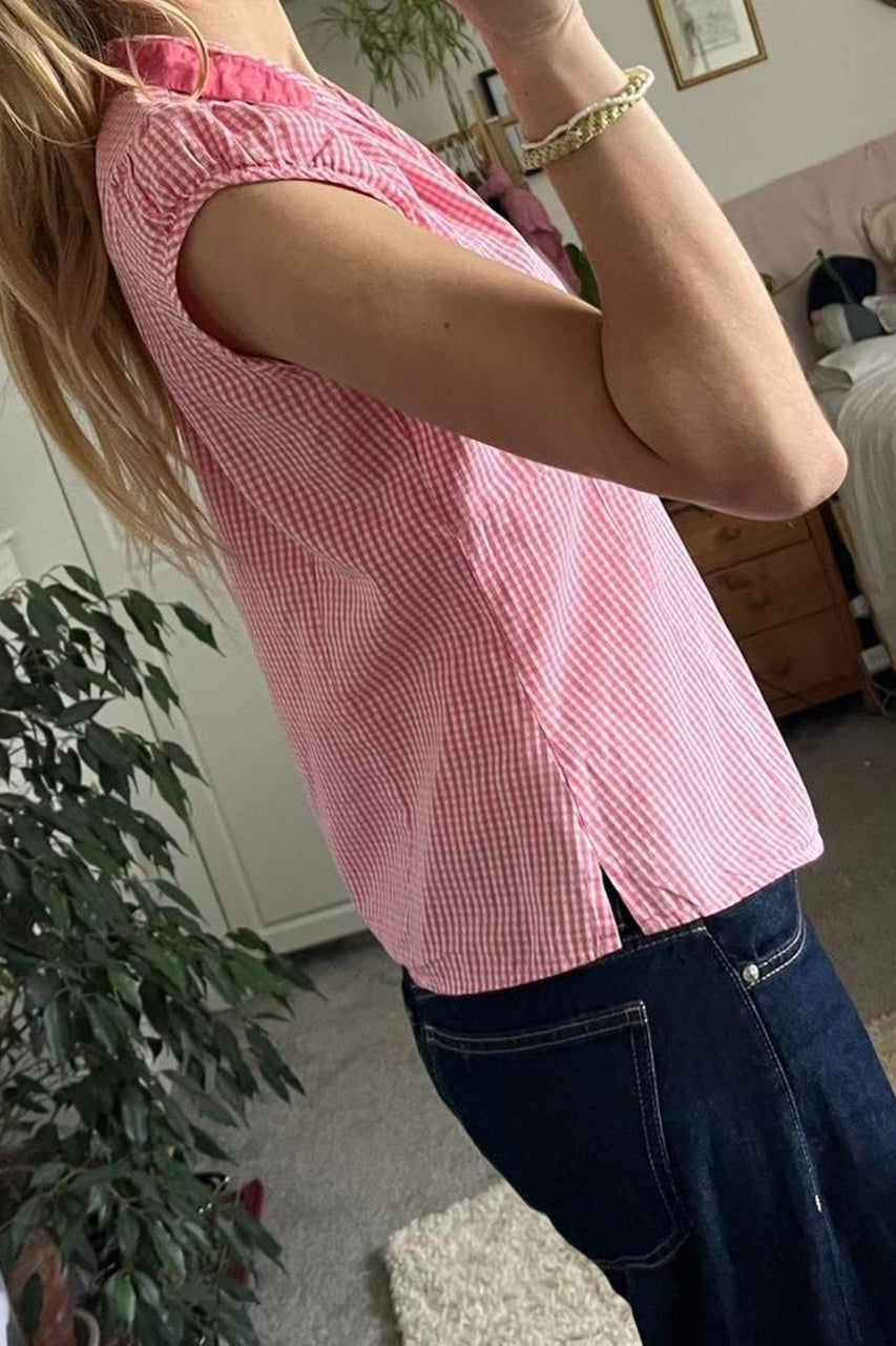 Versatile Red White Plaid Blouse
