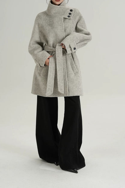 Chic Solid Wool Warm Loose Mock-neck Coat