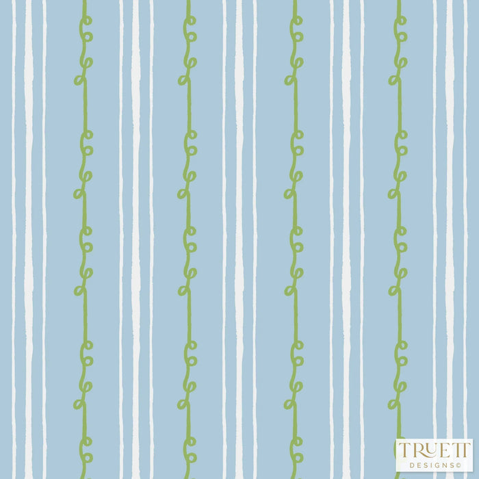 Sister Stripe Blue, White & Green Luxury Fabric by the Yard