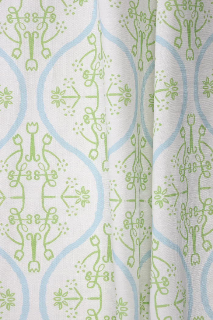 Watercolor Damask White/Sky Blue & Green Luxury Bolster